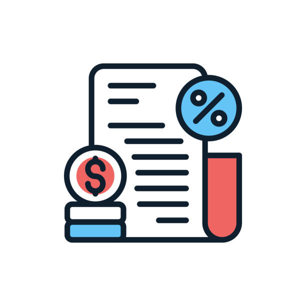 Ilustración de un documento financiero con símbolos de dólar y porcentaje, que representa las comisiones, los intereses y otros conceptos que pueden influir en el costo del crédito.