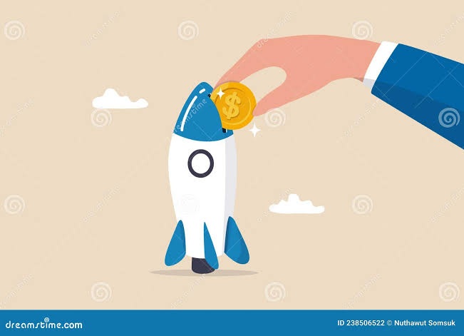 Ilustración de un cohete despegando impulsado por una moneda, que representa cómo el financiamiento para empresas puede aportar capital e impulsar el crecimiento de las pymes. 